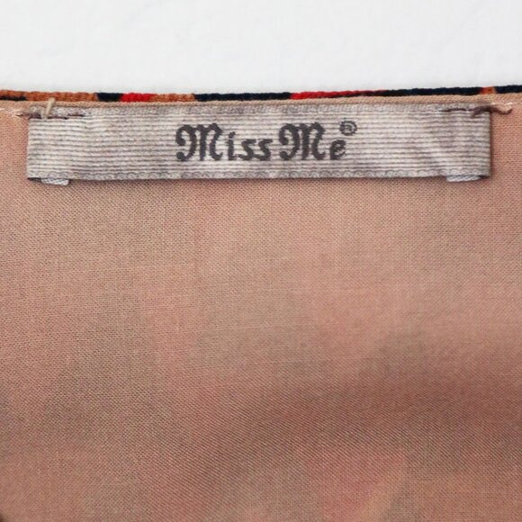 Miss Me Retro Geometric Print Fit Flared Skater Dress S V Neck Pinup Y2K Vintage - Picture 7 of 16